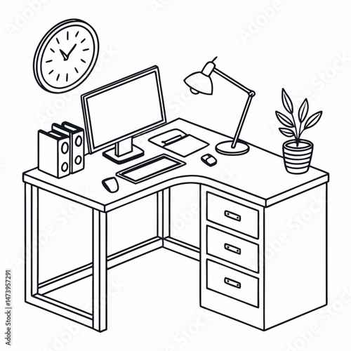 vector illustration of office desk