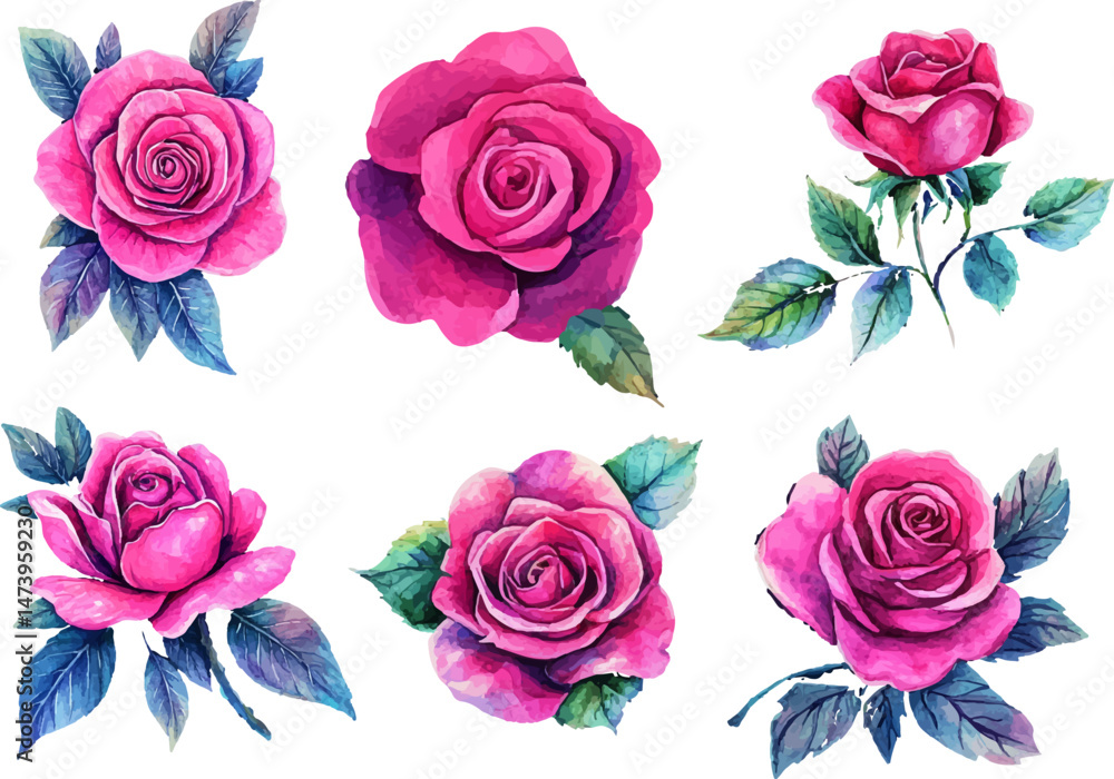 Fototapeta premium Watercolor Pink Rose Flower Illustration – Hand-Painted Floral Art