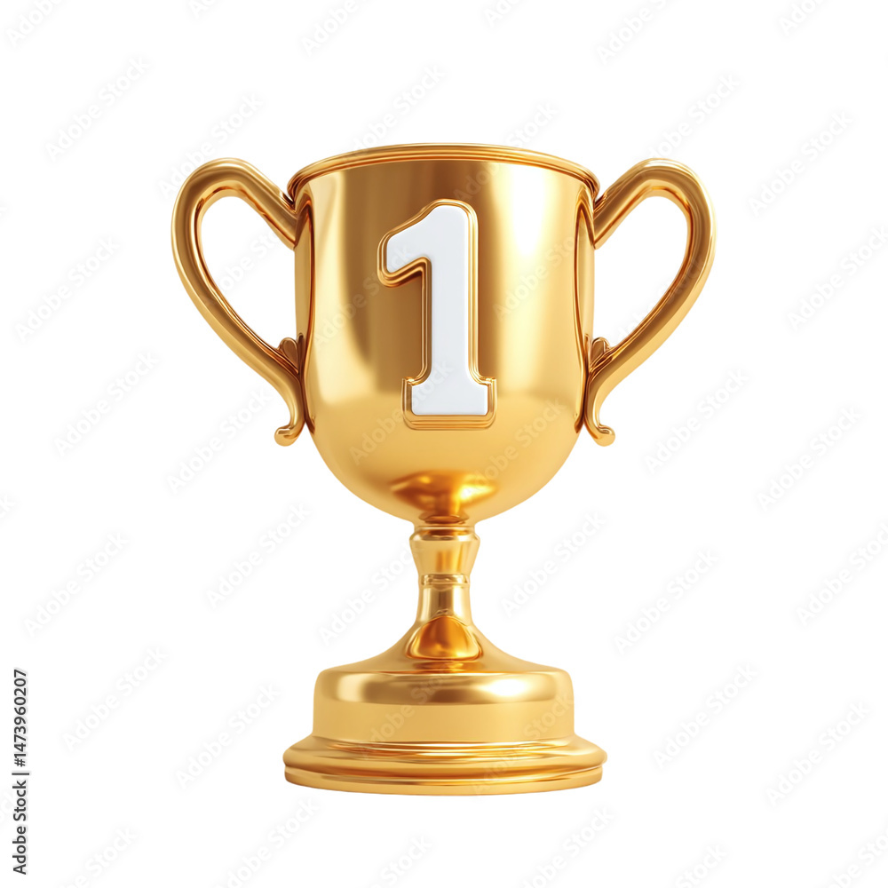 Golden trophy with the number one symbolizing victory, set against a plain background Golden trophy with the number one symbolizing victory, set against a plain background
