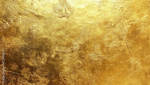 Golden metallic textured surface.  Detailed gold leaf, uneven application, creating a rich, shimmering effect
