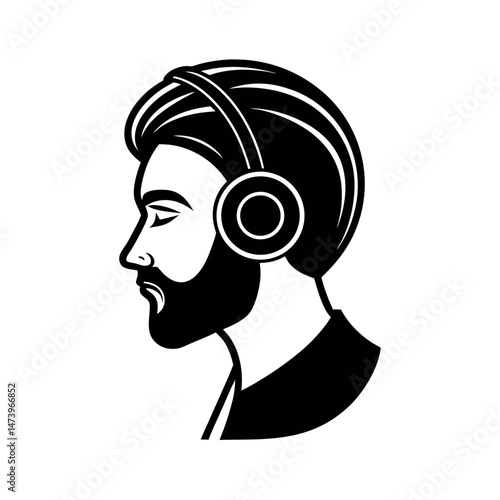 portrait of man listening music with headphones