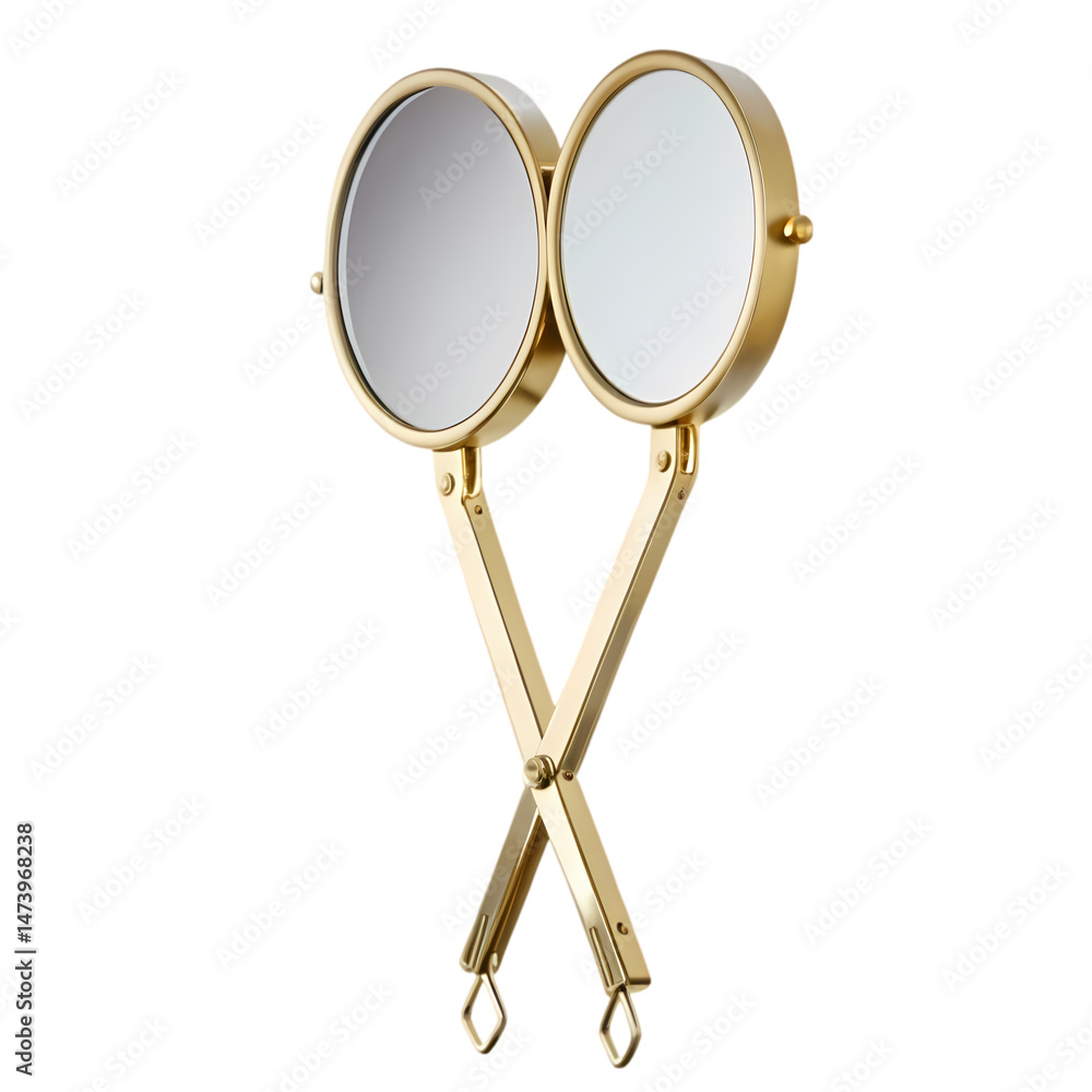 Fototapeta premium Gold Handheld Double Mirror Elegant Vanity Accessory isolated on transparent background