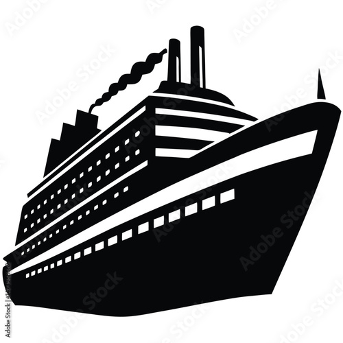Silhouette Vector of Passenger Ship with Multiple Decks and Lifeboats for Marine Transportation and Travel Concepts
