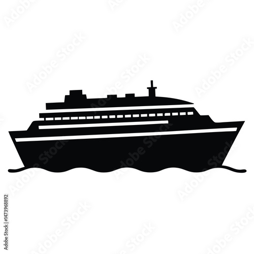Silhouette Vector of Passenger Ship with Multiple Decks and Lifeboats for Marine Transportation and Travel Concepts