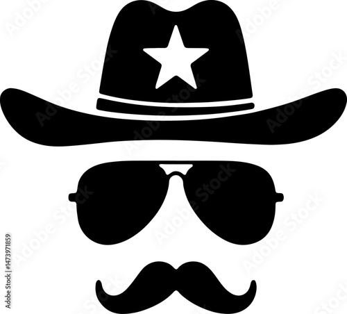 Cowboy Hat Icon – Western Sheriff Star Hat Silhouette