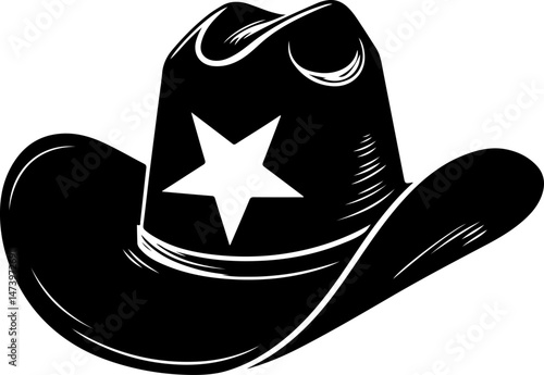 Cowboy Hat Icon – Western Sheriff Star Hat Silhouette