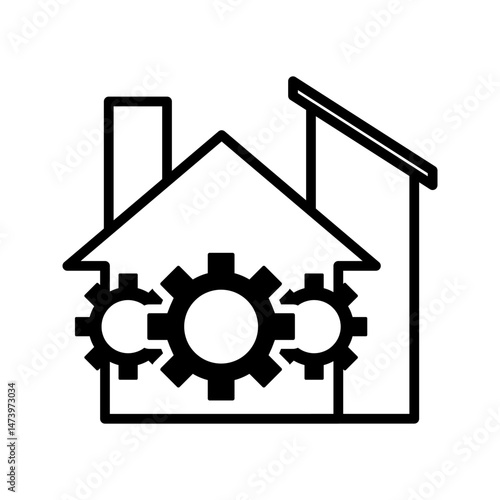factory plant bulding with gears cogwheel icon vector