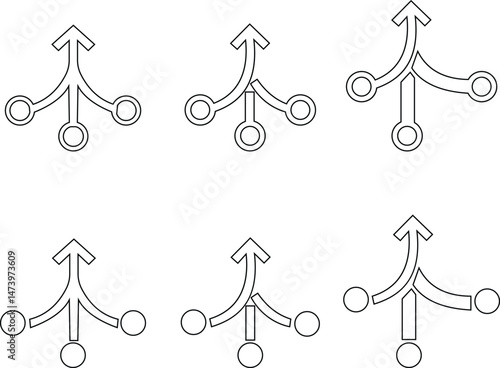Consolidation icon set in flat style. Merge symbol isolated on transparent background. Vector Simple abstract in black Line for website design, app, Fund divergence merge into one direction symbol.