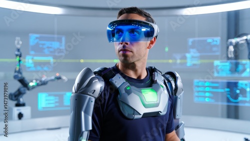Futuristic Industrial Worker with High-Tech Gear in Sci-Fi Setting