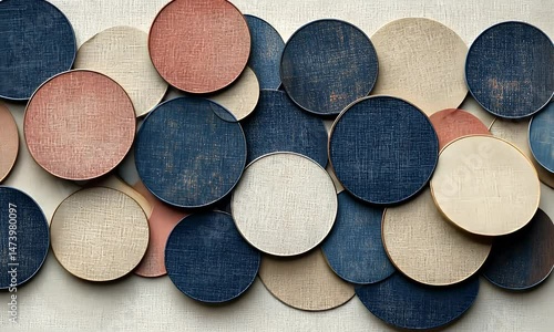 Wallpaper Mural Minimalist abstract layout of overlapping denim textile circles in soft earthy tones
 Torontodigital.ca