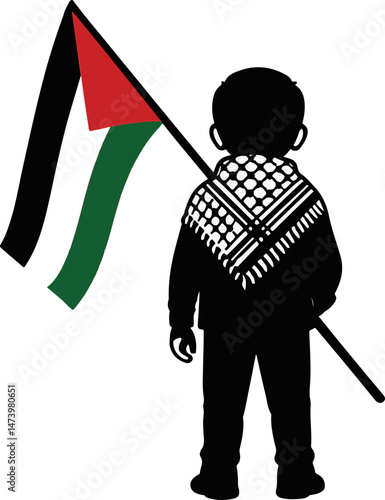 Palestinian Child Holding Flag