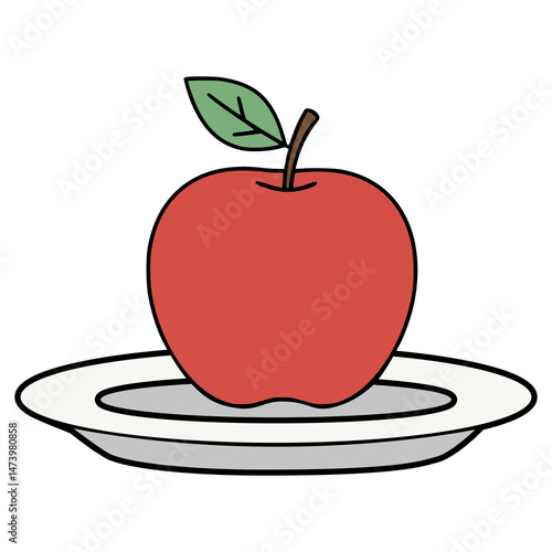 apple on a plate flat color vector illustration template design