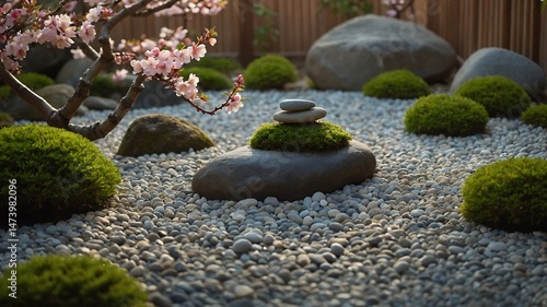 A meticulously composed image of an authentic Japanese Zen garden