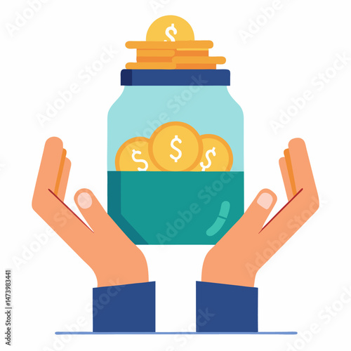 Volunteers collecting charitable donations, vector on white background.