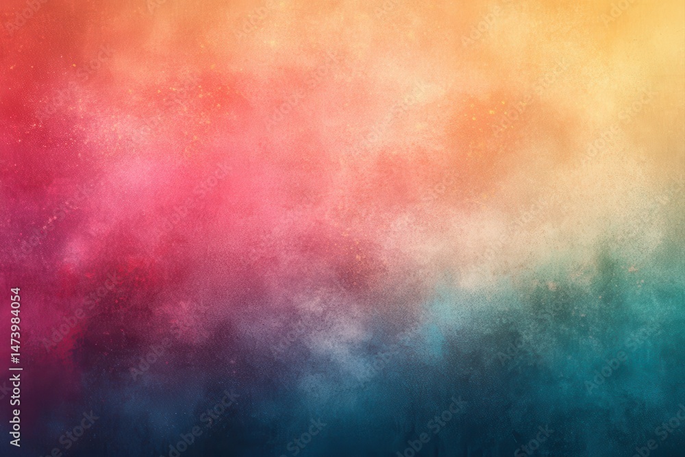 Vibrant abstract background with soft gradients of warm and cool colors, a mix of orange, red, pink, yellow, and blue tones, creating a dreamy, atmospheric effect.  Soft textured clouds of color
