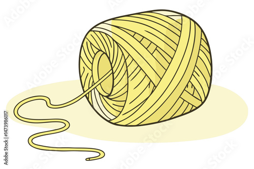 115 a coil of thick, soft, vibrant yellow yarn, detailed texture, high quality, studio lighting, clear focus