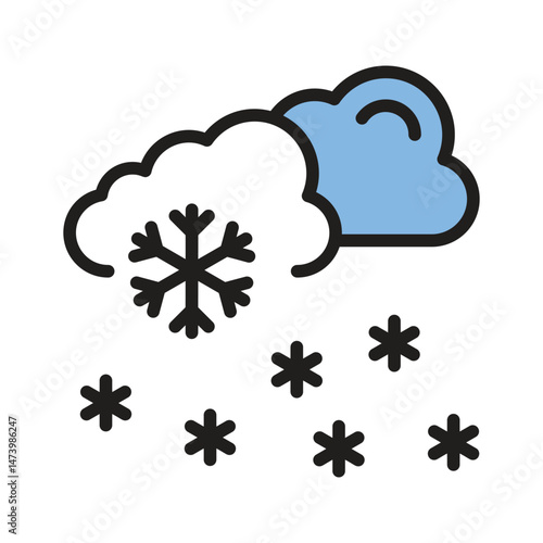 A cloud with snowflakes falling, symbolizing snowfall weather