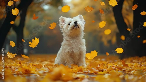 West Highland Terrier Autumn Leaves.