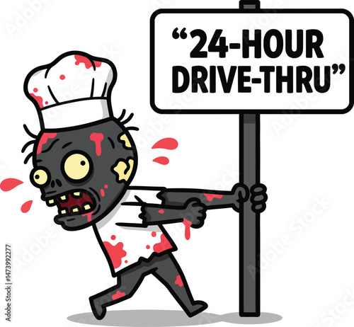 24 Hour Drive Thru Funny Illustration