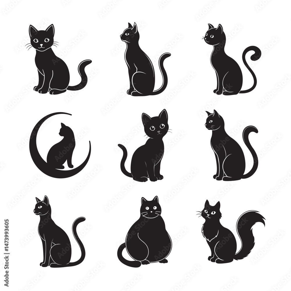 Charming Sitting Cat Silhouette Bundle Charming Sitting Cat Silhouette Bundle