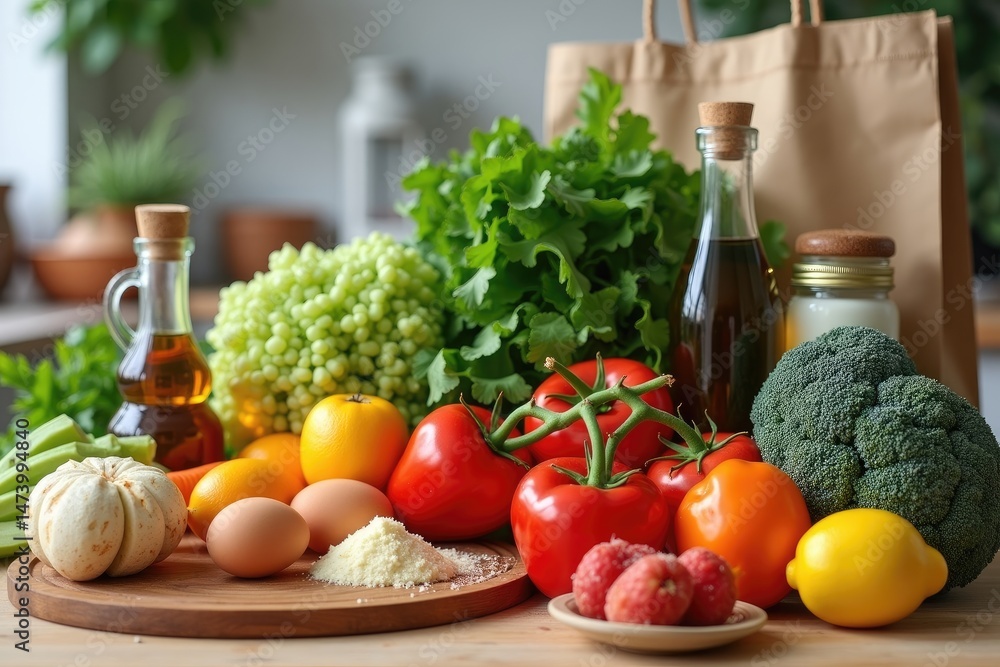 Shopping Bag Filled with Fresh Groceries and Pantry Staples