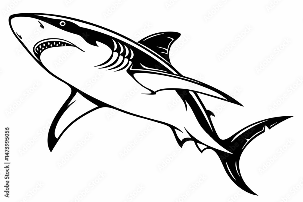 Fototapeta premium bull shark sihouette black vector