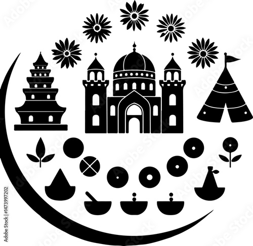 Christian Faith Icon Set – Church, Cross, Prayer & Bible Silhouettes