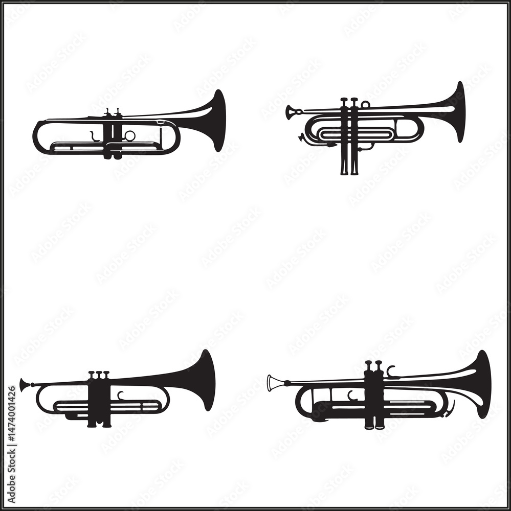 Naklejka premium Trombone Silhouette Set Clipart