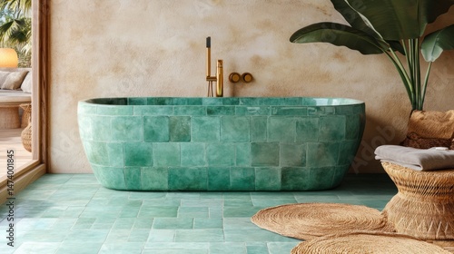 Modern Turquoise Bath in Tropical Interior
