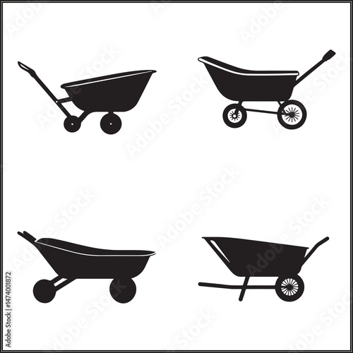 Wheelbarrow Silhouette Set Clipart