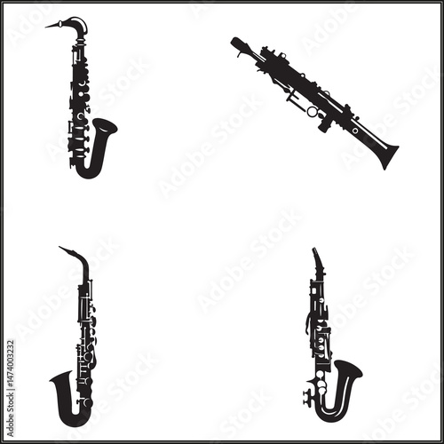 Clarinet Silhouette Set Clipart