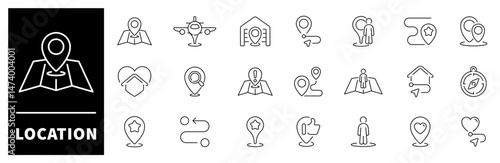 Location gps vector outline icons. Geolocation and navigation symbols