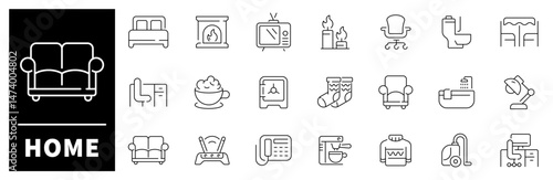 Home vector icons. Home thin line icon collection. Furniture, home interior, house, real estate, domestic, home related icons
