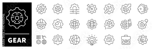 Settings vector icons. Gear icon set. Thin line settings icon collection. Options, configuration, preferences, adjustments, operation, gear, control panel, equalizer, optimization, setup icons