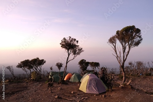 Obraz na płótnie Mweka Camp on Kilimanjaro, Tanzania with tents on camp. w salonie