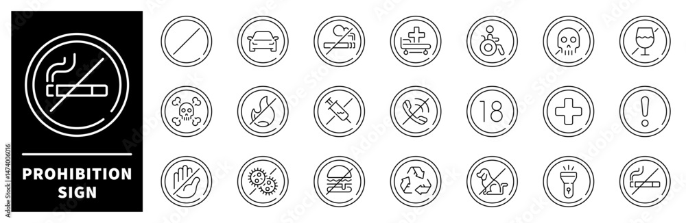 Prohibition signs set. Prohibited action signs. Restriction symbols Prohibition signs set. Prohibited action signs. Restriction symbols