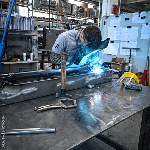  Operatore durante una saldatura in officina metalmeccanica