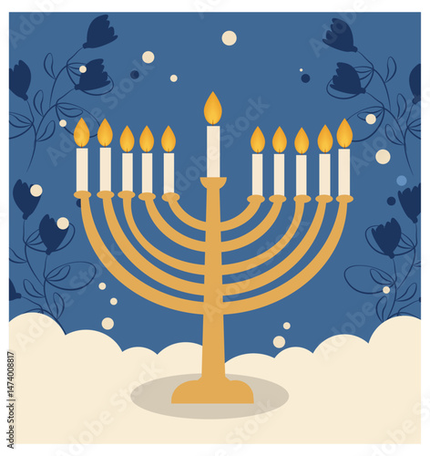 Happy Hanukkah Vector Illustration Set - Menorah, Dreidel & Gifts Graphics Pack-03