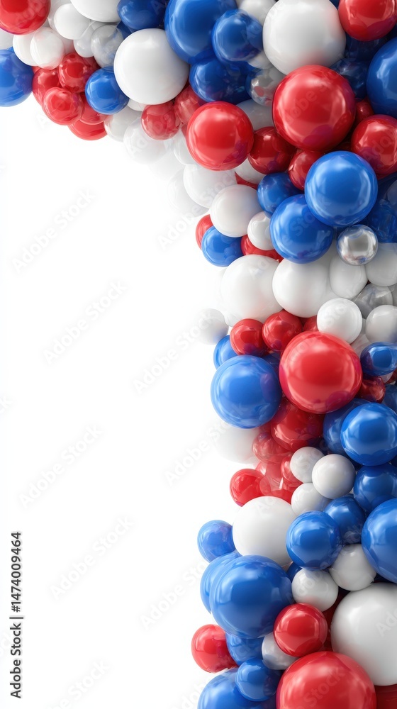 Red, White, and Blue Balloons: A vibrant cascade of red, white, and blue balloons creates a festive and celebratory backdrop. Red, White, and Blue Balloons: A vibrant cascade of red, white, and blue balloons creates a festive and celebratory backdrop.