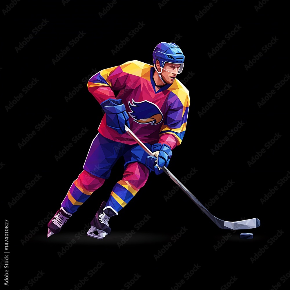Fototapeta premium Ice Flow: Polygonal Hockey AI Generated