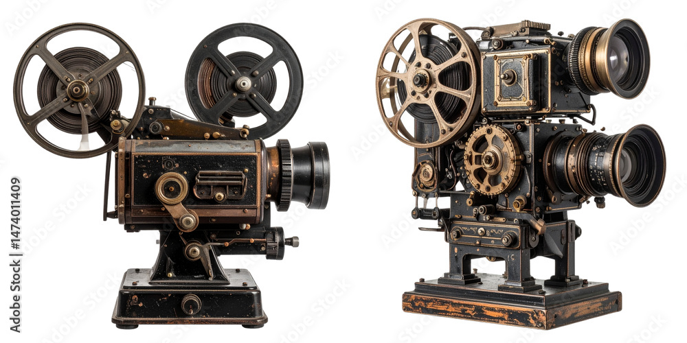 Fototapeta premium Vintage Film Projector Camera, Isolated on Transparent Background PNG