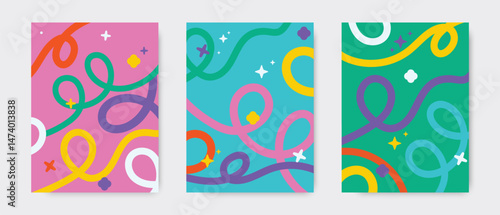 Cover design for kids, drawn doodles. Template for cover, banner, flyer, poster, brochure and other design.