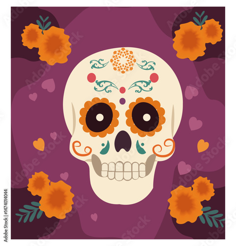 Dia de Muertos Sugar Skull & Calaca Vector Square Illustration Set-05