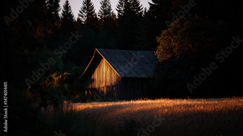Obraz na plátně An old barn with a wooden roof.
