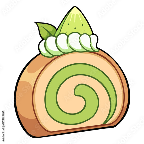 kiwi swiss roll cake illustration