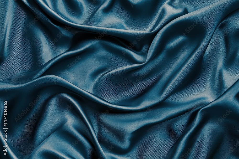 Obraz premium Draped teal-toned satin fabric. Detailed close-up of flowing, smooth, luxurious folds