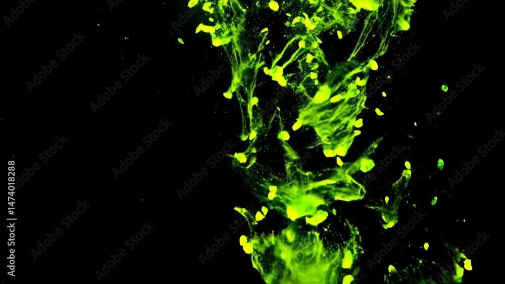 Neon Green Ink Flowing Downwards in Dark Water Slow Motion Neon Green Ink Flowing Downwards in Dark Water Slow Motion