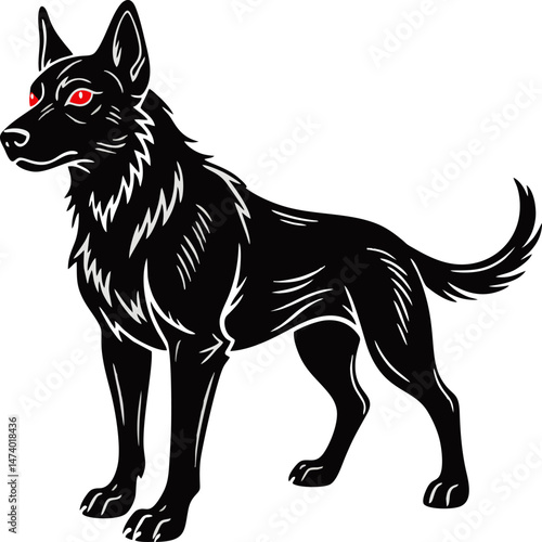 Tableau sur toile Illustration of a Fierce dog with Red Eyes in a Dashing Vector Style