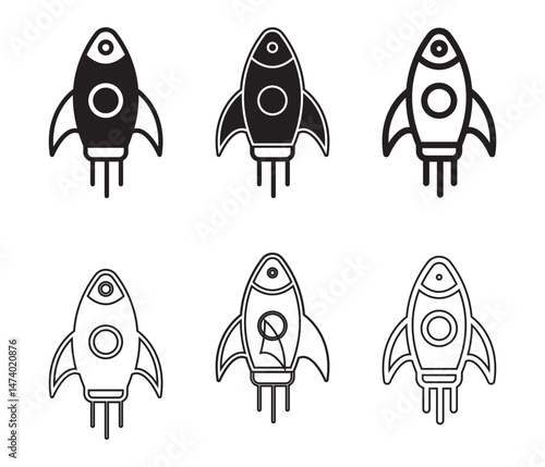 Rocket icon. Rocket Icon Variations: A Collection of Six Unique Rocket Designs. Rocket launched icon vector.
