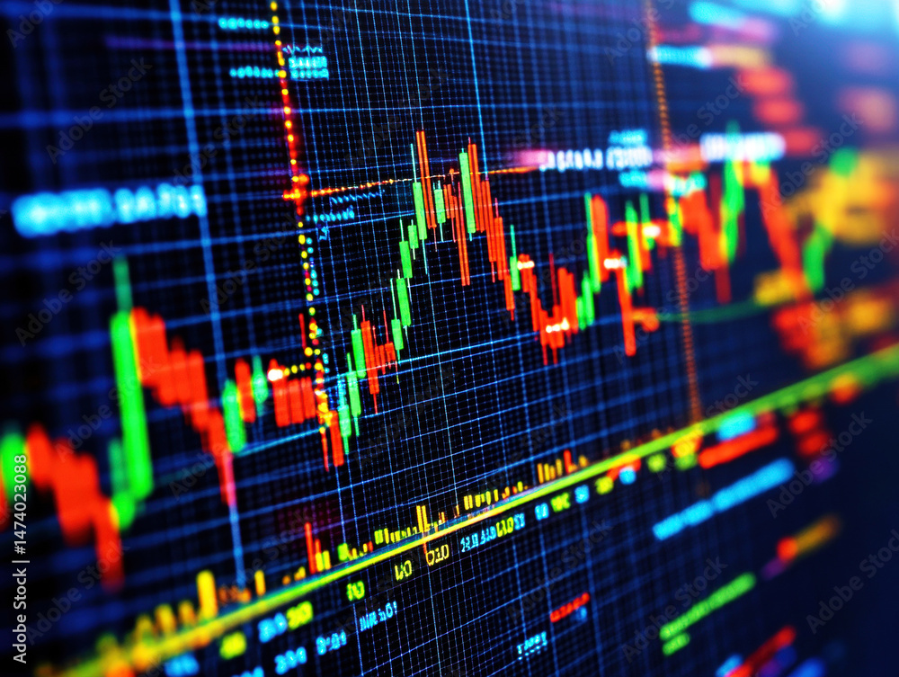 Financial market analysis displaying stock trends and data visualization Financial market analysis displaying stock trends and data visualization
